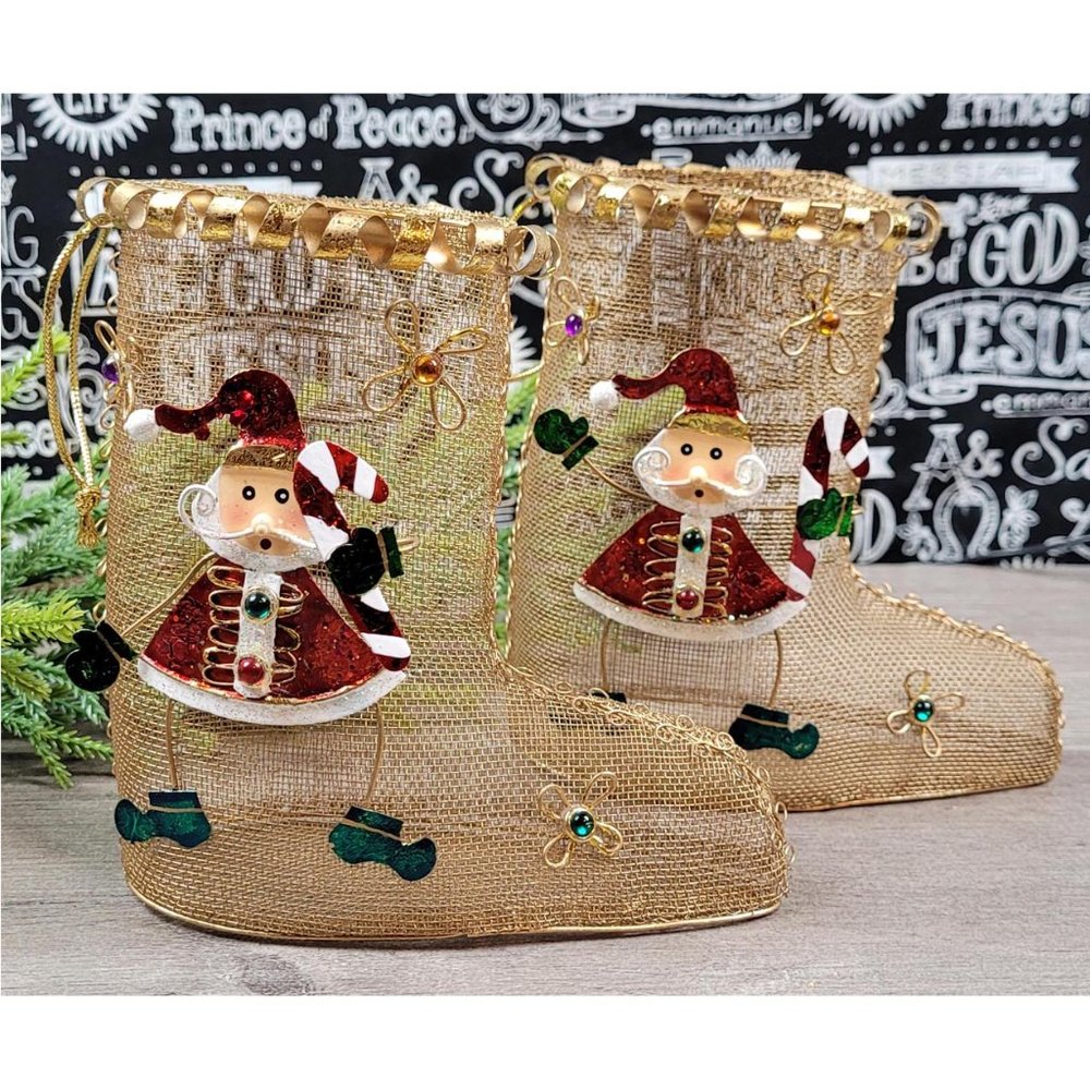 2 Wire Mesh Whimsical Santa Claus Christmas Stocking Ornaments🦋